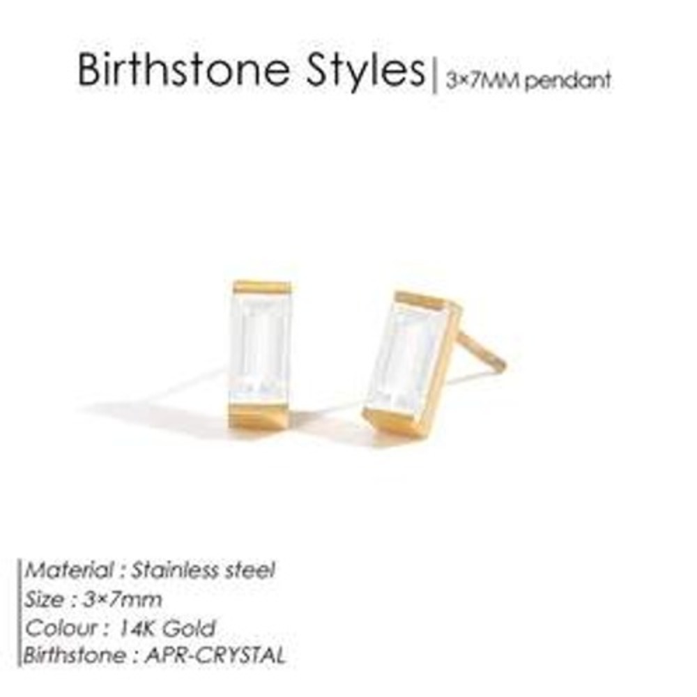 14K Gold Plated Stainless Steel Baguette Crystal Stud Earrings April Birthstone